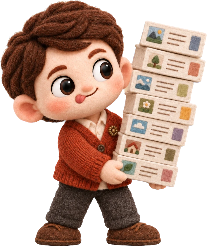 Buddy carrying a stack of your copies