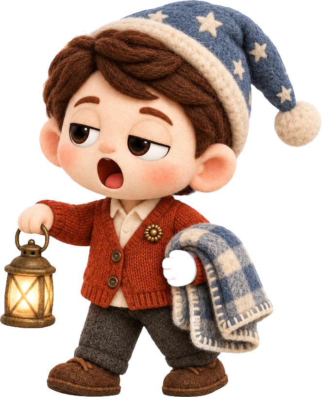 Buddy off to bed with his lantern