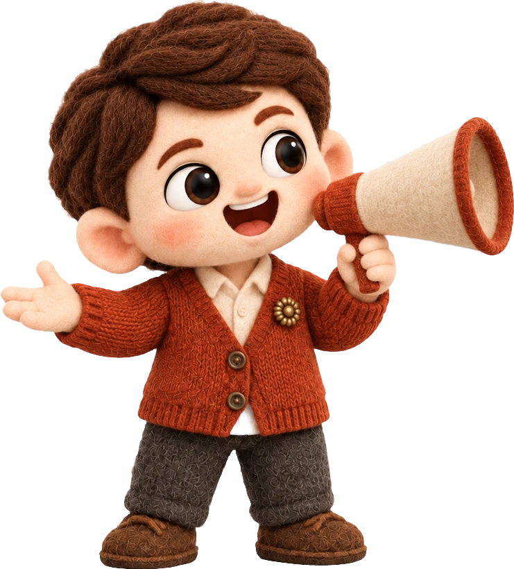 Buddy talking through a paper megaphone