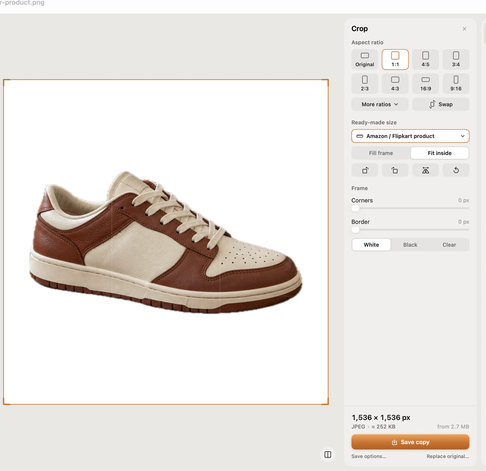 Pictailor app: Amazon / Flipkart · cut onto white, centred, square