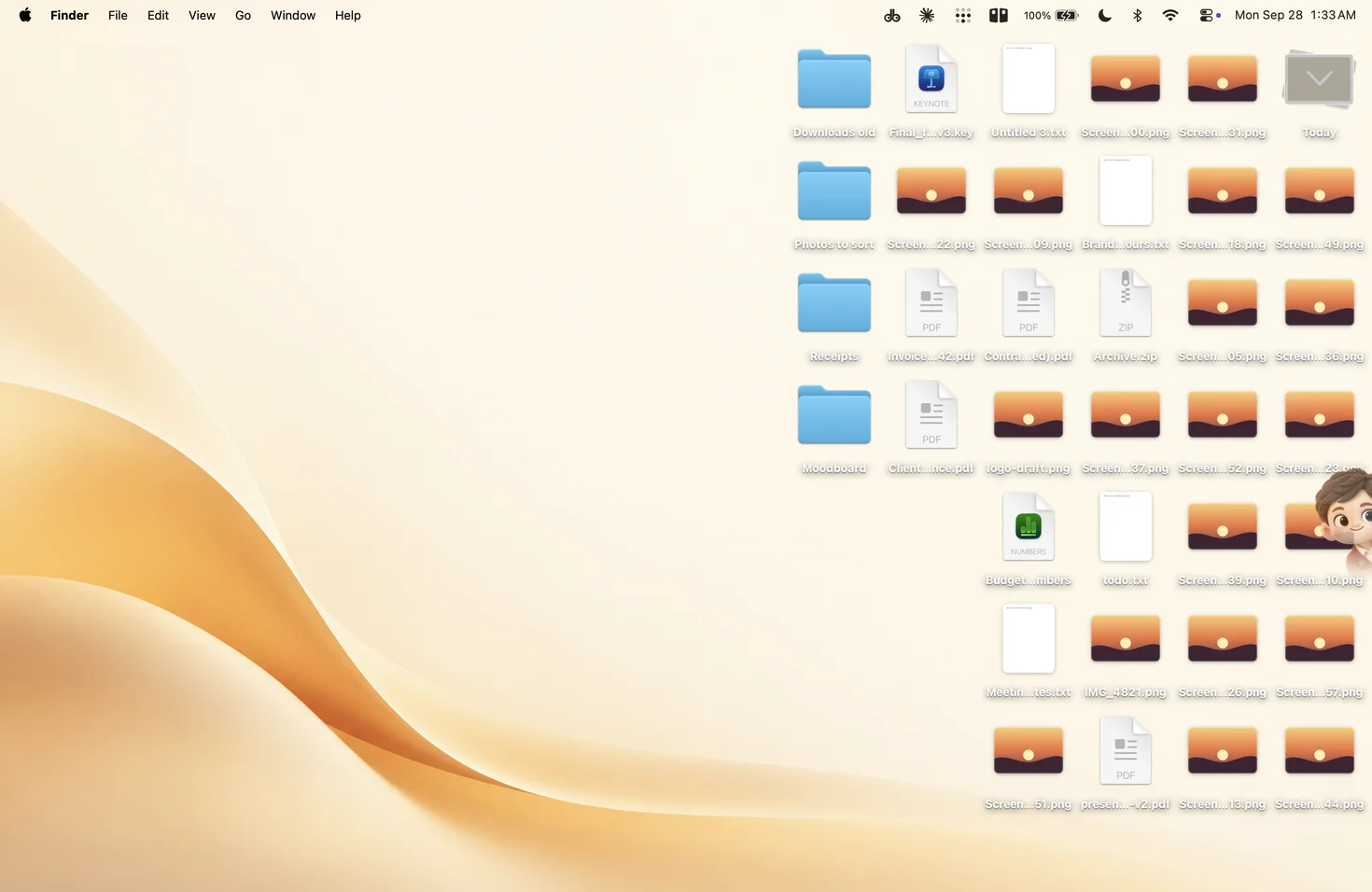 A cluttered Mac desktop